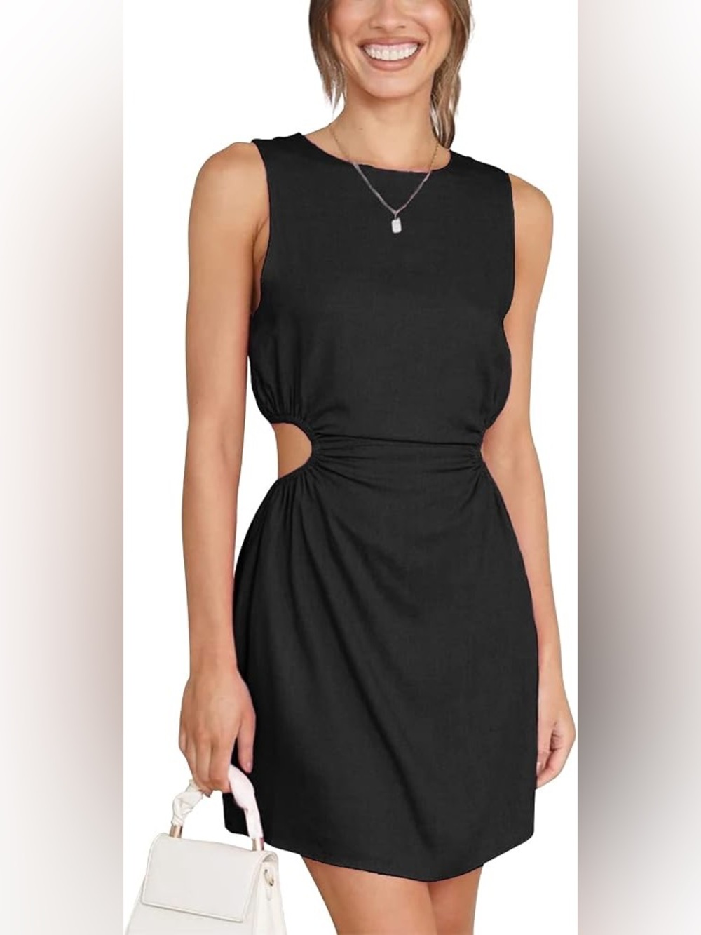 LILLUSORY Black Cutout Sleeveless Ruched Mini Dress